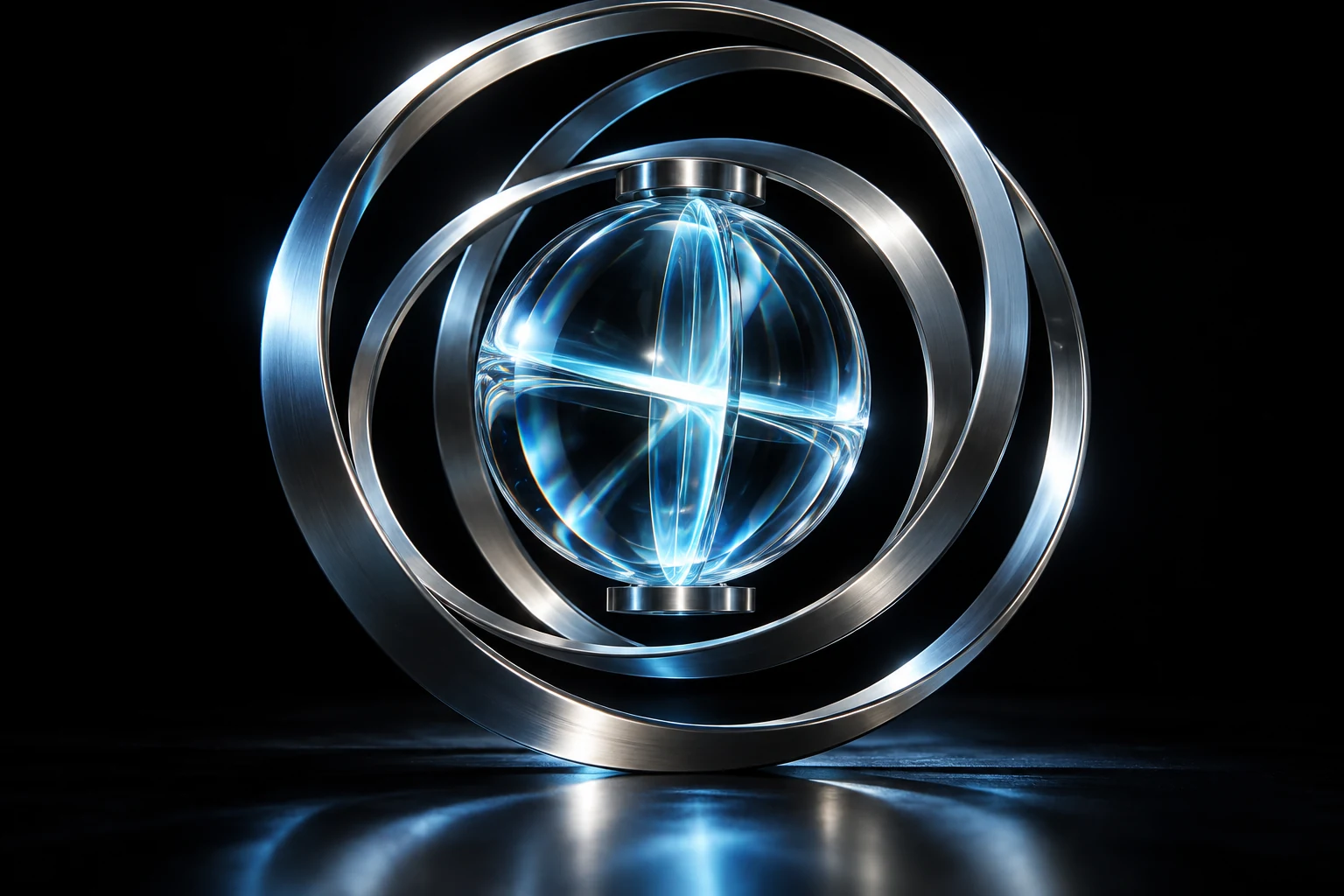 Precision glass core within illuminated silver rings